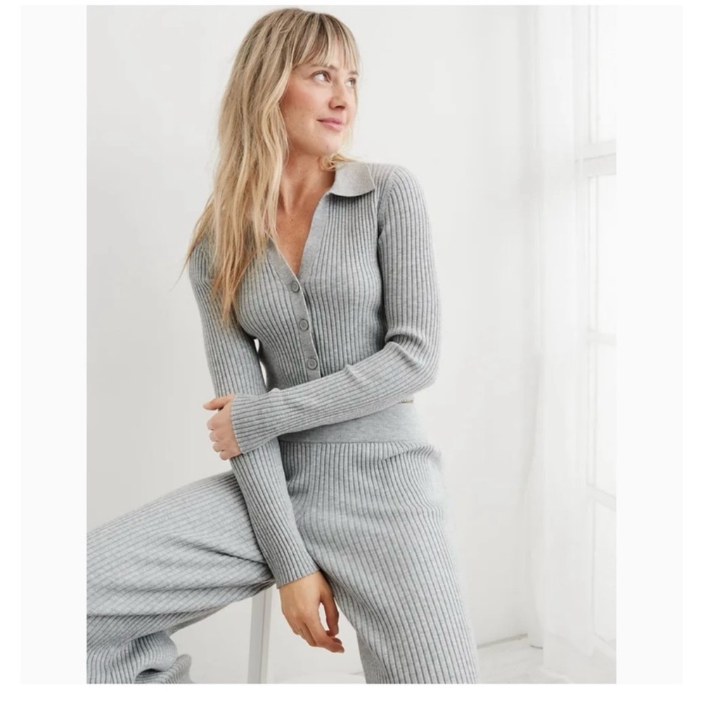 Aerie Gotta Jet Polo Sweater in Gray